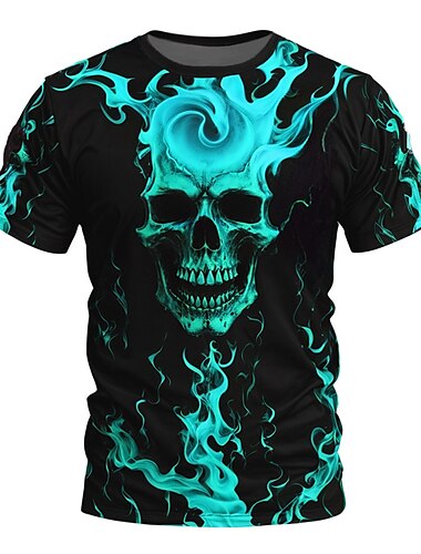  Herre Grafisk Dødningehoveder T-shirt Kortærmet T-shirt 3D-udskrivning Rund hals Skjorte Subkultur Sport & Udendørs Ferie I-byen-tøj Gul Rød Blå Forår sommer Tøj S M L XL 2XL 3XL