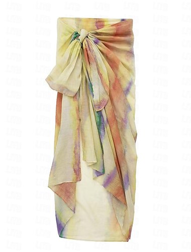  Mujer Falda Falda cruzada Maxi Faldas Estampado Tie-dye Vacaciones Playa Verano Lino Moda Ropa de playa Casual Amarillo