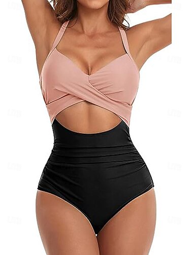  Femme Normal Maillots de Bain Une pièce Maillot de bain Découpé Tenues de plage Vacances Bloc de couleur Sans Manches Maillots de bain