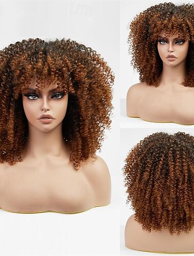  rote lockige Perücken für schwarze Frauen rote verworrene lockige Perücke mit Pony 14 Zoll synthetische Afro-Lockenperücke für den täglichen Gebrauch Karnevalsperücken