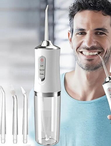  Tragbare, wiederaufladbare elektrische Zahndusche mit 4 grünen Köpfen – effektive Zahnnahtspülung für Männer und Frauen, perfekt für die Verwendung von Zahnseide und zur Reinigung