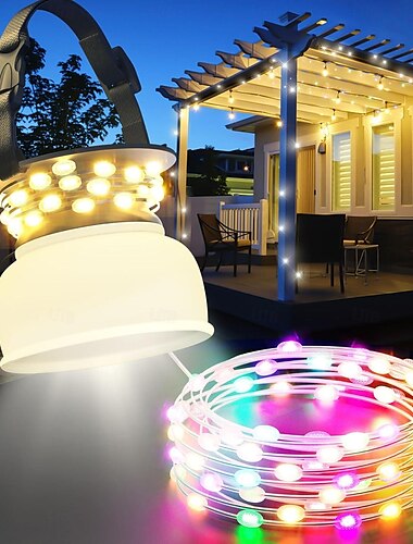  Linterna de camping con energía solar, cadena de luces, multifuncional, recargable, para exteriores, tienda de campaña, luz de camping de 16,4 pies, IP65, resistente al agua, equipo de camping con batería de emergencia para decoraciones navideñas, para el