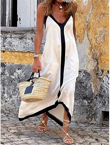  robe décontractée pour femme bloc de couleurs dos nu imprimé bretelles robe longue robe maxi bohème vacances sans manches été