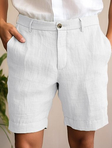  Voor heren Korte broek Linnen korte broek Geklede korte broek Zomer korte broeken Vetoketju Zak Knop Effen Comfort Zacht Dagelijks Buiten Uitgaan Modieus Casual Zwart Wit