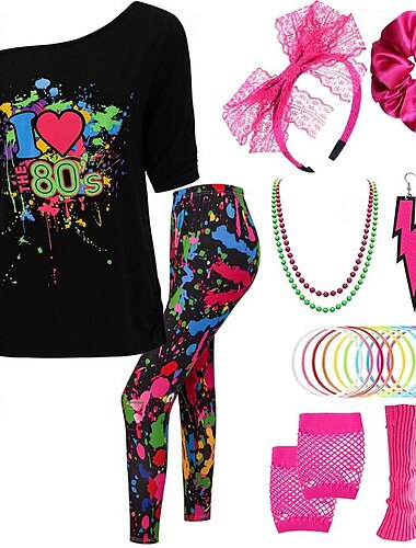  Retro Antiguo Disco Años 80 Accesorios Camiseta con hombros descubiertos me encantan los 80 Mujer Víspera de Todos los Santos Carnaval Mascarada Fiesta / Noche Desfile del orgullo Mes del Orgullo