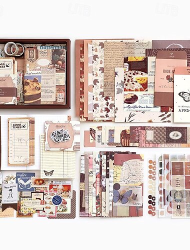  348-teiliges Scrapbook-Set, ästhetisches Scrapbooking/Journaling-Kunstset für Bullet Journal, A6-Raster-Notizbuch, Schreibwaren, Washi-Papier, DIY-Scrapbook-Zubehör, Geschenk für Kinder, Mädchen,