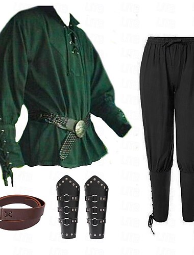  Punk & Gothic Mittelalterlich Renaissance Bluse / Hemd Cosplay Kostüm Taillengürtel Ren Faire Krieger Ritter Wikinger Kordelzug Einfarbig Herren Keltisch Seeräuber Halloween Maskerade Leistung Bühne