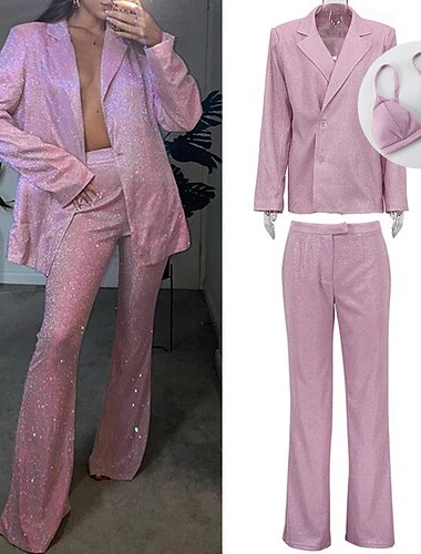  Disko 1980er Glänzend Metallisch Outfits Anzüge & Blazer BH Damen Party Club Pride Parade Erwachsene Mantel Hose BH Ganzjahres