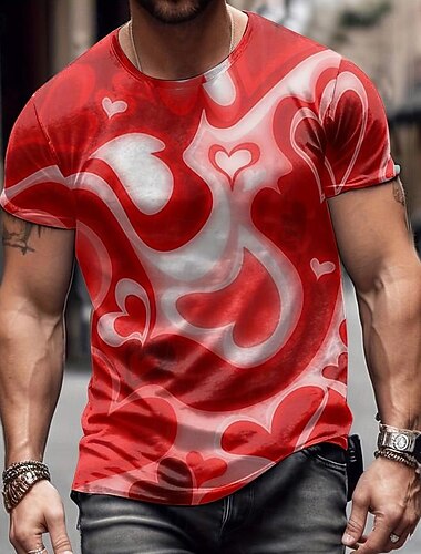  Walentynki Męskie Serce Graficzny Podkoszulek Krótki rękaw Podkoszulek Druk 3D Półgolf Koszula Codzienny Designerskie Sporty na świeżym powietrzu Święto Wyjściowe Rumiany róż Niebieski Czerwony