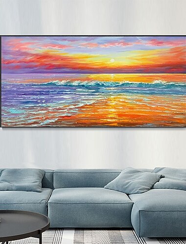  dipinto a mano paesaggio marino alba pittura a olio arte da parete spiaggia trama tela pittura arte da parete mare tramonto nuvola riflessione pittura di paesaggio divano sfondo decorazione della casa