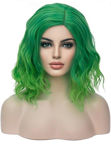  Grüne Perücke grüne Ombre-Perücke grüne Bob-Perücke grüne Perücken für Frauen kurze lockige gewellte grüne Perücken synthetische St. Patrick's Day-Perücken Halloween-Perücken