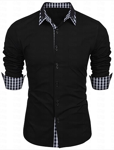  Men's Dress Shirt Button Down Shirt Non Iron Shirt Casual Shirt Blue Long Sleeve Color Block Solid / Plain Color Turndown Vacation Wedding Button-Down Clothing Apparel Cotton Fashion Leisure
