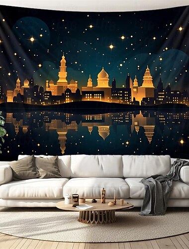  Ramadan Nacht hängende Tapisserie Wandkunst große Tapisserie Wandbild Dekor Fotografie Hintergrund Decke Vorhang Zuhause Schlafzimmer Wohnzimmer Dekoration
