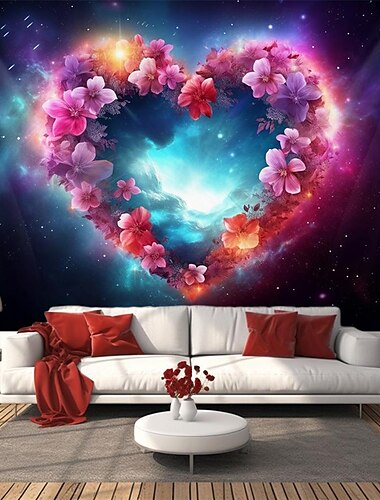  Valentinstag Blumenherz hängender Wandteppich Wandkunst großer Wandteppich Wanddekor Fotografie Hintergrund Decke Vorhang Zuhause Schlafzimmer Wohnzimmer Dekoration