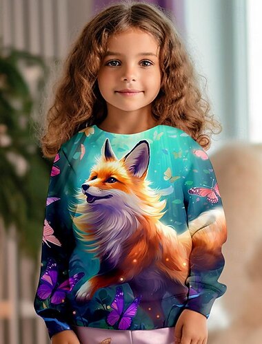  chica 3d fox sudadera jersey rosa manga larga estampado 3d primavera otoño activo moda lindo poliéster niños 3-12 años con capucha al aire libre casual diario regular fit