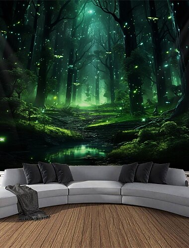  لوحة جدارية معلقة من نسيج الضوء الأسود، تتوهج في الظلام، عمود مصباح، منظر طبيعي ضبابي، لوحة فنية جدارية لغرفة المعيشة وغرفة النوم، حفلة مضيئة