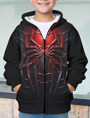  Para Meninos 3D SPIDER Moletom Casaco Casacos Manga Longa Outono Inverno Ativo Roupa de rua Legal Poliéster Infantil 3-12 anos Com Zíper Rua Diário Normal