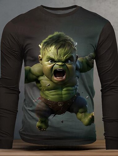  Herren Graphic Karikatur Lustig T Shirt Langarm T-Shirt 3D-Druck Rundhalsausschnitt Hemd Designer Brautkleider schlicht Streetstyle Sports Outdoor Festtage Ausgehen Burgunderrot Blau Purpur Frühling