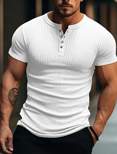 男性用 ヘンリーシャツ リブニットTシャツ ティートップ 平織り ヘンリー ストリート バケーション 半袖 衣類 ファッション デザイナー ベーシック