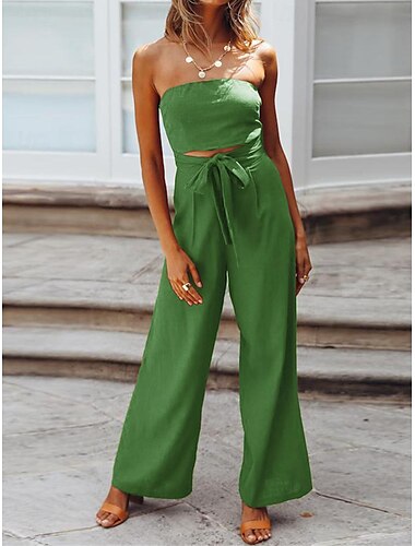  Damen Normal Jumpsuit Strassenmode Feste Farbe Ärmellos Trägerlos mit Schnürung Rückenfrei Strasse Täglich Regular Fit Weiß Grün Aprikose Sommer