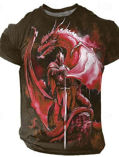  Herren Graphic Drache T Shirt Kurzarm T-Shirt 3D-Druck Rundhalsausschnitt Hemd Designer Retro Vintage Subkultur Sports Outdoor Festtage Ausgehen Burgunderrot Blau Purpur Frühling Sommer Bekleidung S