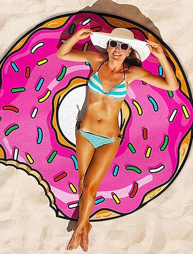  Serviette de plage en forme de fibre ultra fine, couverture de plage géante en forme de beignet rose – couverture de plage amusante, parfaite pour la plage, la piscine, le lac et plus encore.