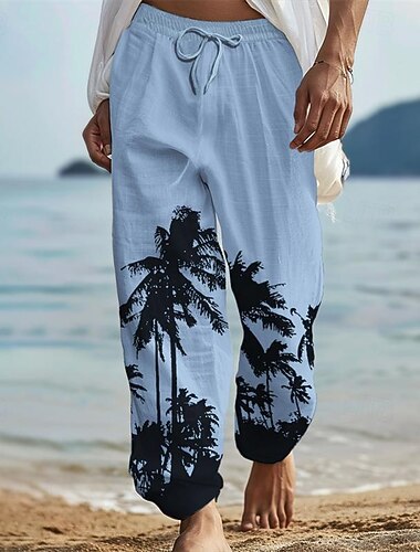  Bărbați Copac de cocos Pantaloni casual Pantaloni Pantaloni largi Talie medie Epocă În aer liber Plajă Purtare Zilnică Toamna iarna Alb Albastru Verde