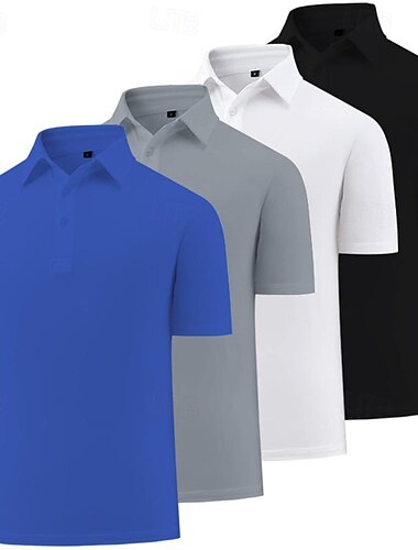  Mehrfachpackungen 4 Stück Herren Kargen Kurzarm Schwarz+Weiß+Grau+Königsblau Polo Sport-Polo Golfhemd Glatt Sport Freizeitskleidung Polyester Frühling Sommer