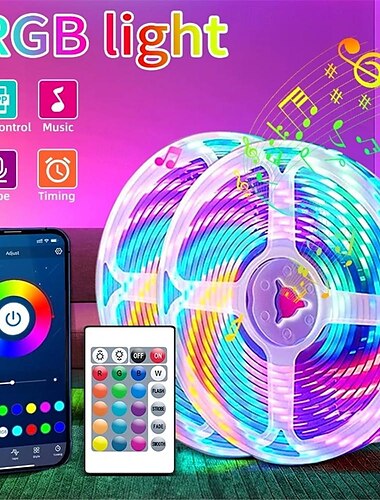  светодиодные ленты RGB с управлением через приложение, освещение с изменением цвета с 24 клавишами, дистанционный режим для украшения комнаты, Bluetooth, телевизор, smd5050, RGB