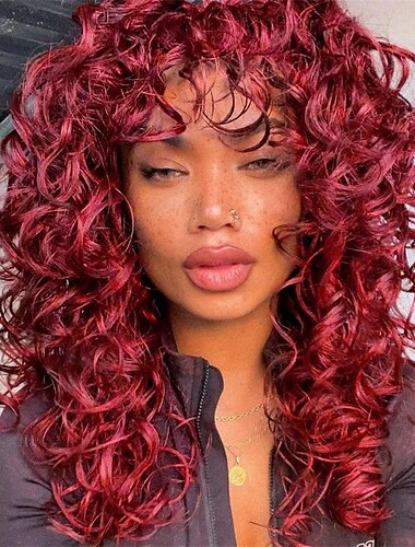  Locken-Perücke große lockige Perücken für weiße und schwarze Frauen 20 Zoll lange lockige Afro-Perücke mit Pony synthetische Haar-Ersatzperücken für Cosplay und tägliche Halloween-Perücken