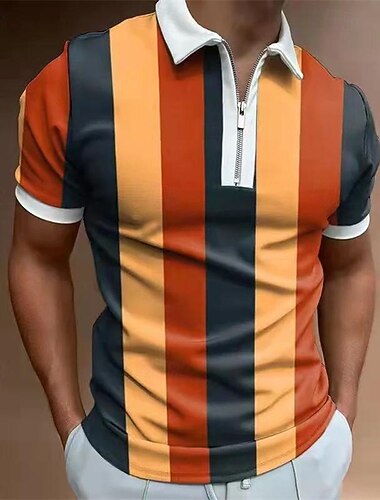  Miesten Raidoitettu Vetoketjulliset poolopaidat Golfpaita Lyhythihainen Poolopaidat Kauluspaidat Business Casual Työasut Muodolliset vaatteet Festivaalivaatteet 3D-tulostus Quarter Zip Polo Kesä