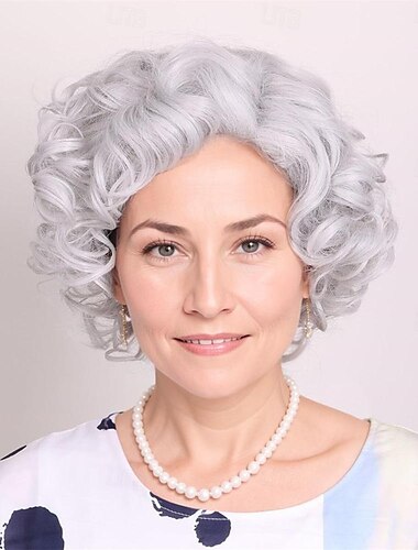  colorground anciana abuela peluca rizada blanca plateada 100 días de escuela