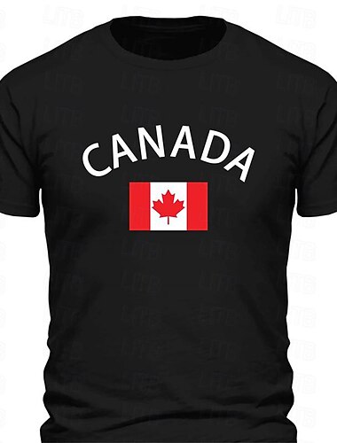  Herr kanada Landsflagga T-shirt T-tröja Bomull Kortärmad Grafisk Skjorta Svart Vit Rubinrött Bekväm t-shirt Utomhussport Helgdag Modedesignerkläder