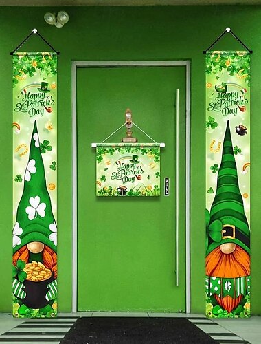  1 Paar, st. Patrick's Day und Ostern, 30 x 180 cm, grüner Zwerg, Polyester-Paar zum Aufhängen an der Tür, Party-Dekoration