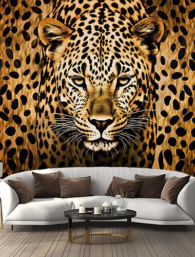  نسيج معلق على شكل حيوان الفهد، فن جداري كبير، ديكور جداري، صورة خلفية، ستارة بطانية، ديكور غرفة نوم المنزل وغرفة المعيشة