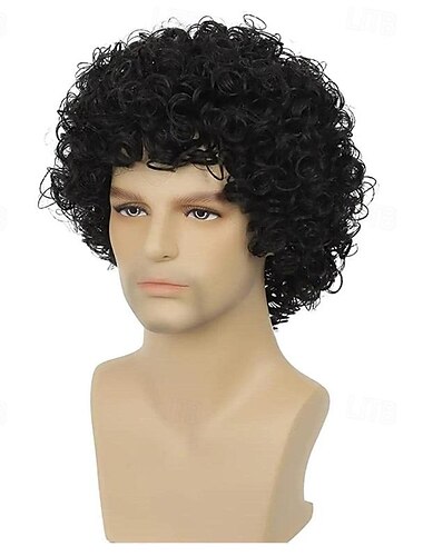  Dai Cloud kurze braune lockige Afro-Perücken für Männer flauschige Rocker synthetische Perücken für Cosplay-Kostüme Halloween-Perücken