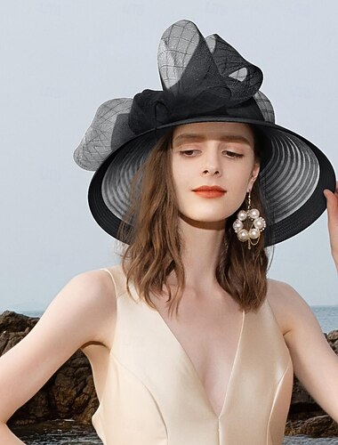  fascinators kentucky derby lue fiber bowler / cloche lue bøtte lue floppy hatt bryllup teselskap elegant bryllup med fjær bowknot hodeplagg hodeplagg