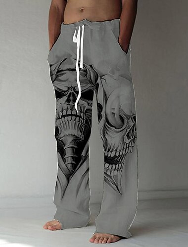  Férfi Koponya Grafikai nyomatok Nadrág Alkalmi nadrág Bő nadrág Közepes csípő Divat Nagy és magas Hétköznapi Napi Rugalmas húzózsinór tervezés Elülső zseb Egyenes lábbal Tavaszi nyár 3D nyomtatás