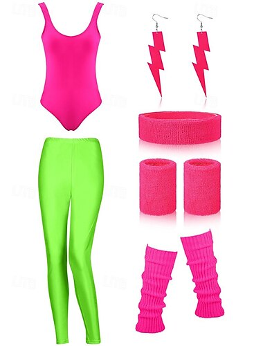  Anni '80 One Piece Pelle PU Tute Per donna Halloween Carnevale Mascherata Festa / Sera Addio al Nubilato Parata dell'Orgoglio Adulti 1 Paio di orecchini Body / Tutina Pantaloni