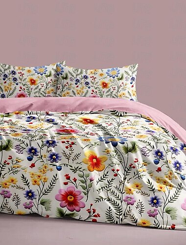  l.t.home Bettbezug-Set aus 100 % Baumwollsatin, wendbar, erstklassiges Elite-Bettwäsche-Set mit Blumenmuster und Fadenzahl 300