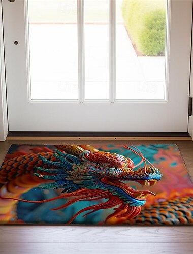  Felpudo colorido de dragón, alfombras lavables, alfombra de cocina, alfombra antideslizante a prueba de aceite, alfombra interior y exterior, decoración de dormitorio, alfombra de baño, alfombra de