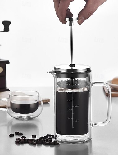  Cafetera a presión francesa de vidrio de borosilicato de doble capa, aparato de café con filtro a presión