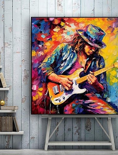  رجل يعزف الجيتار، لوحة زيتية ملونة على طراز قماش مرسومة يدويًا، فن موسيقى، تصميم حديث، ديكور منزلي، صورة فنية جدارية موسيقية، ديكور جداري بدون إطار