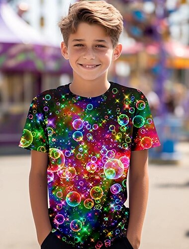  Boys 3D Geometric Tee Shirt Short Sleeve 3D Print Summer Active Sports Fashion Polyester Kids 3-12 Years Crew Neck Outdoor Casual Daily Regular Fit