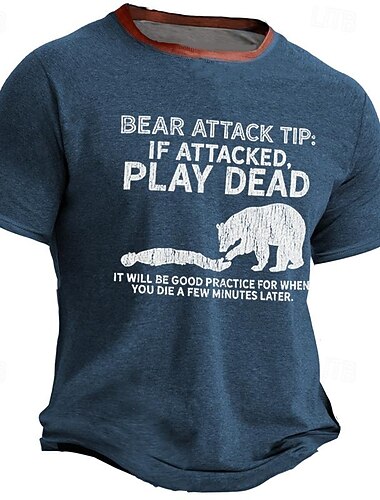  Miesten Hauska Karhu Hyökkäys T-Paita Leiki Kuollutta Tumma Huumori Ulkona Lyhyt Hiha Grafiikka T-paita