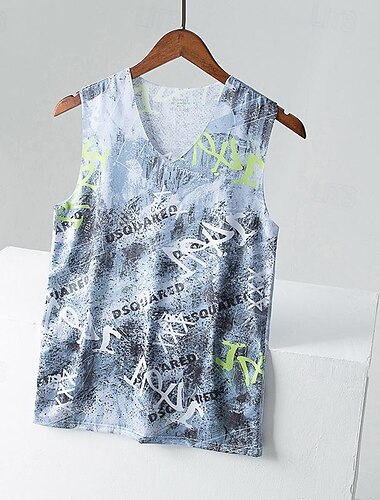  男性用 タンクトップ ベストトップ アンダーシャツ ノースリーブ Ｖネック 夏 カラーブロック ファッション デザイナー ベーシック バケーション ストリート お出かけ イエロー パープル ダークブルー メンズトップTシャツ