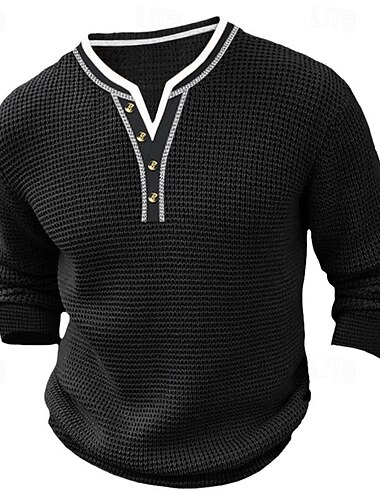  Herren T Shirt Waffel-Henley-Hemd Henley Shirt T-Shirt langarmshirt Farbblock Henley Strasse Urlaub Langarm Patchwork Bekleidung Modisch Designer Basic