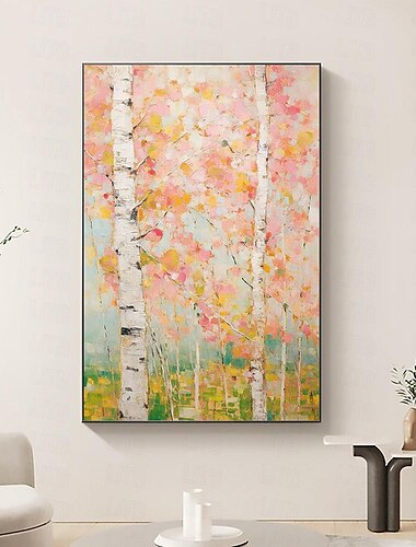  Handgemachtes Ginkgobaum-Ölgemälde auf Leinwand, großes grünes Waldgemälde, Wandkunst, abstrakte Waldmalerei, individuelle Kunst, Heimdekoration für Wohnzimmer-Wanddekoration