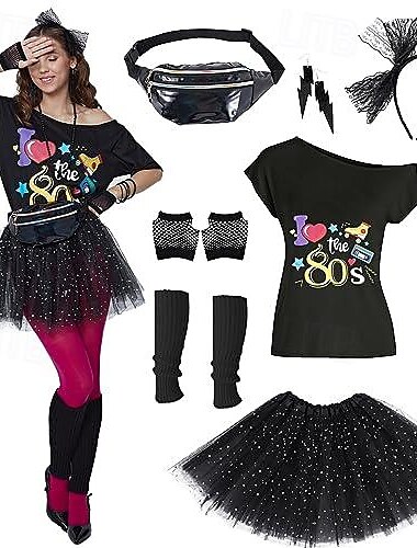  Retro vintage Jaren '80 T-Shirt Accessoireset Dames Halloween Carnaval Maskerade Feest / Uitgaan Prideparade Trots maand Volwassenen Rokken Handschoenen Beenwarmers