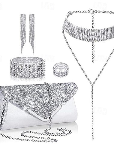  bruid diamanten landmijn dinertas vol diamanten klauwkettingen kwastjesarmbanden oorbellen kettingen vierdelige sieradenset